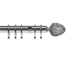 35mm Fixed Length Metal Curtain Pole Set Satin Silver Alexia Finial 200cm Silver Silver