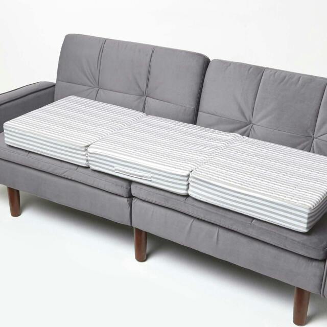 Homescapes Grey Stripe Cotton Orthopaedic Foam 3 Seater Booster Cushion Grey Grey Stripe 150 x 50 x 10 cm