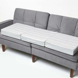 Homescapes Grey Stripe Cotton Orthopaedic Foam 3 Seater Booster Cushion Grey Grey Stripe 150 x 50 x 10 cm