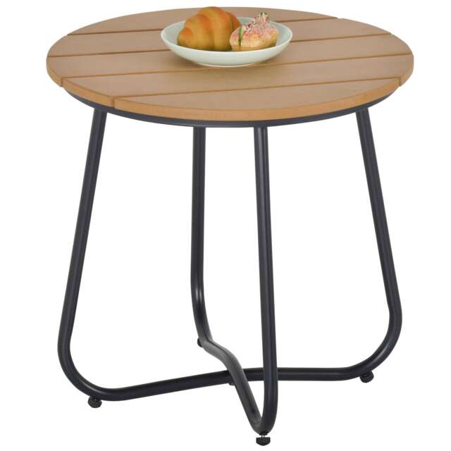 Outsunny Round Outdoor Side Table Adjustable Leg Pads Natural Wood & Black Brown Natural wood and black 49 x 49 x 48 cm