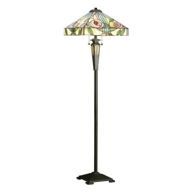 Willow 2 Light Floor Lamp Dark Bronze, Tiffany Style Glass, E27