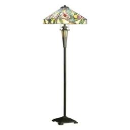 Willow 2 Light Floor Lamp Dark Bronze, Tiffany Style Glass, E27