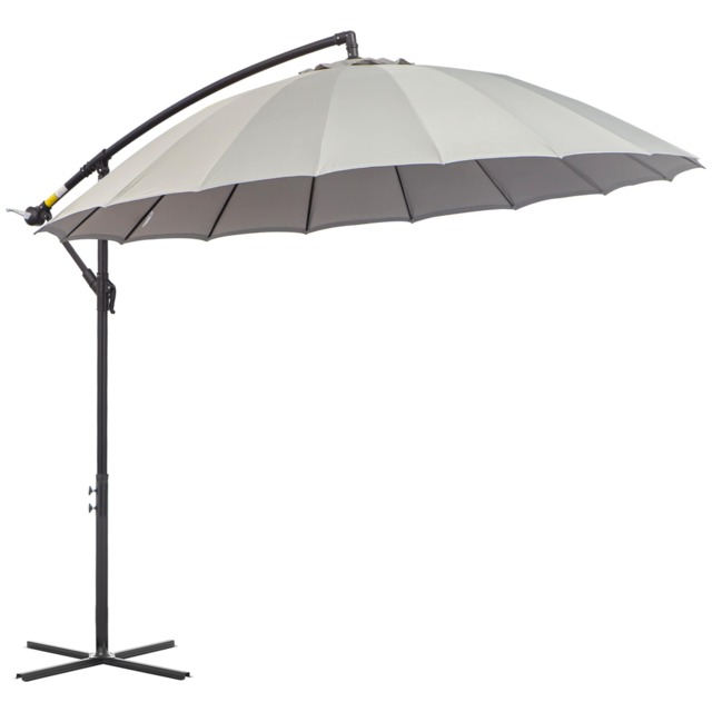 Outsunny 2.7 m Cantilever Shanghai Parasol w/ Crank Handle, Cross Base, Grey Grey 2.7m x 2.7m x2.60m