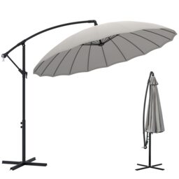 Outsunny 2.7 m Cantilever Shanghai Parasol w/ Crank Handle, Cross Base, Grey Grey 2.7m x 2.7m x2.60m