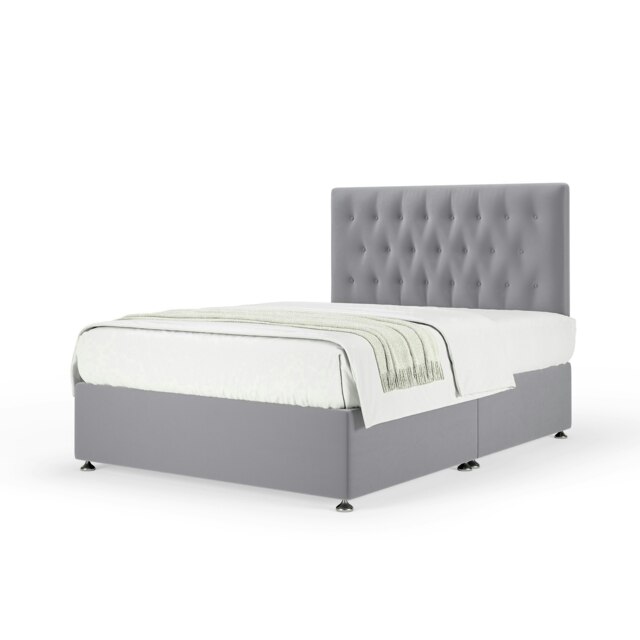 Majestic 1000 Pocket Sprung Silver Plush Velvet Divan Set And Lona Headboard Small Double