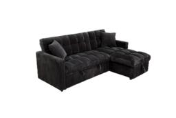 Modena Jumbo Cord 3 Seater Pull-Out Sofa Bed with Reversible Storage Chaise Black Two Seater