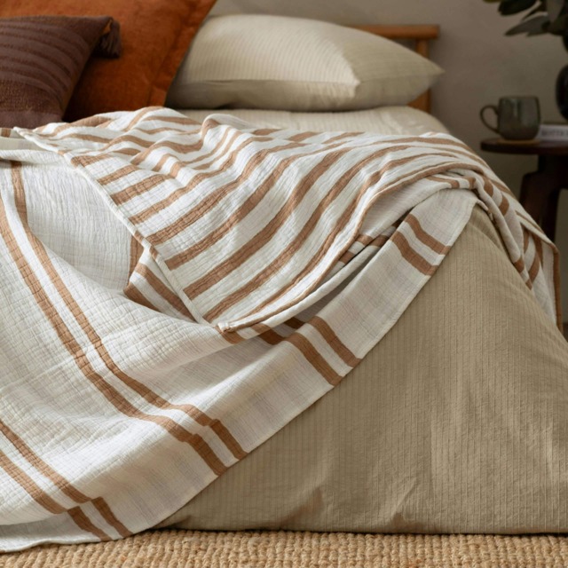Yard Woven Striped 100% Cotton Cinnamon Bedspread Multi