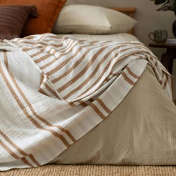 Yard Woven Striped 100% Cotton Cinnamon Bedspread Multi