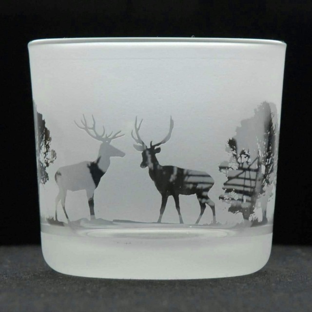 Animo Glass Engraved Votive Tealight Holder Woodland Scene