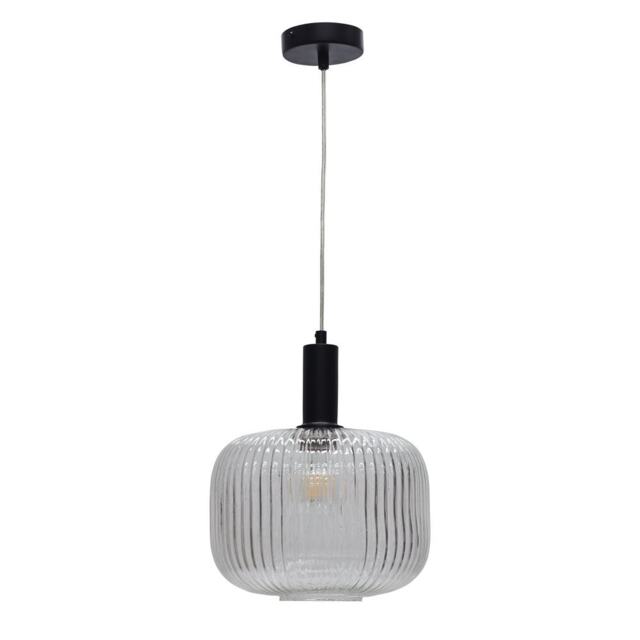 Batley Large - Clear Ribbed Glass Black Deco Pendant Fitting