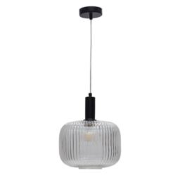 Batley Large - Clear Ribbed Glass Black Deco Pendant Fitting