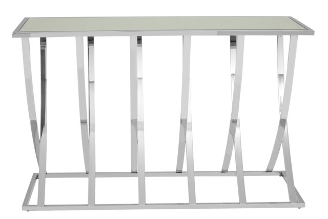 Orsina Silver Chrome Finish Console Table, Modern Functional Storage Table For Kitchen, Spacious Decorative Table