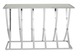 Orsina Silver Chrome Finish Console Table, Modern Functional Storage Table For Kitchen, Spacious Decorative Table