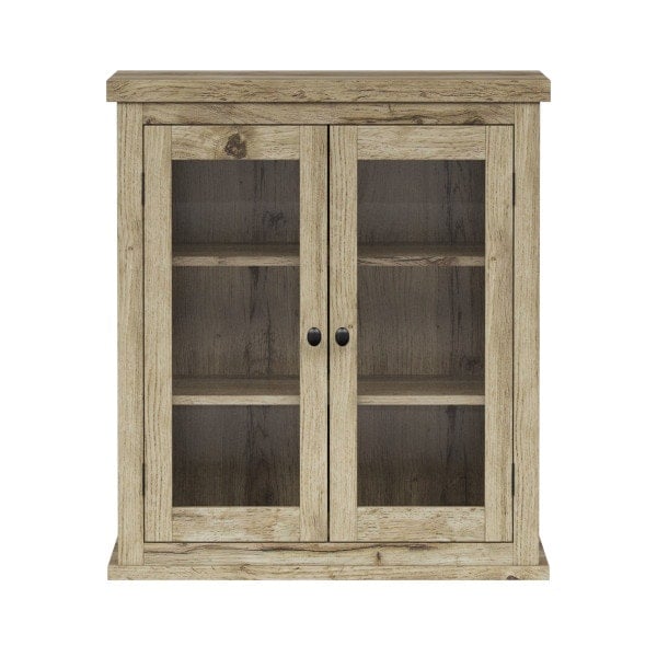 Teamson Home Donovan Removable Two-Door Wall Cabinet with Adjustable Shelves, Light Oak