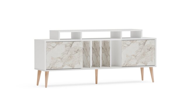 Decorotika Char TV Unit for TVs up to 72 inch White and White Marble Effect