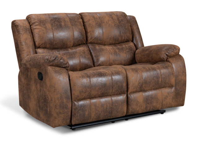 Faux Leather Suede Brown 2 Seater Manual Recliner Sofa NAPLES