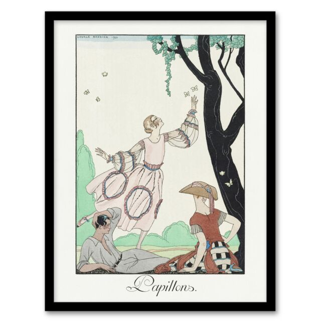 "Butterflies Picnic Fashion Barbier Vintage Framed Wall Art Print 12X16"""