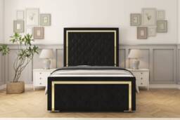 "Sloomy Sofia Gold Black Plush Bed Frame With 50"" Upholstered Headboard 5' King"