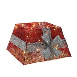Living and Home Square Christmas Tree Collar Skirt Decor with Bow Tie & Lights - Red