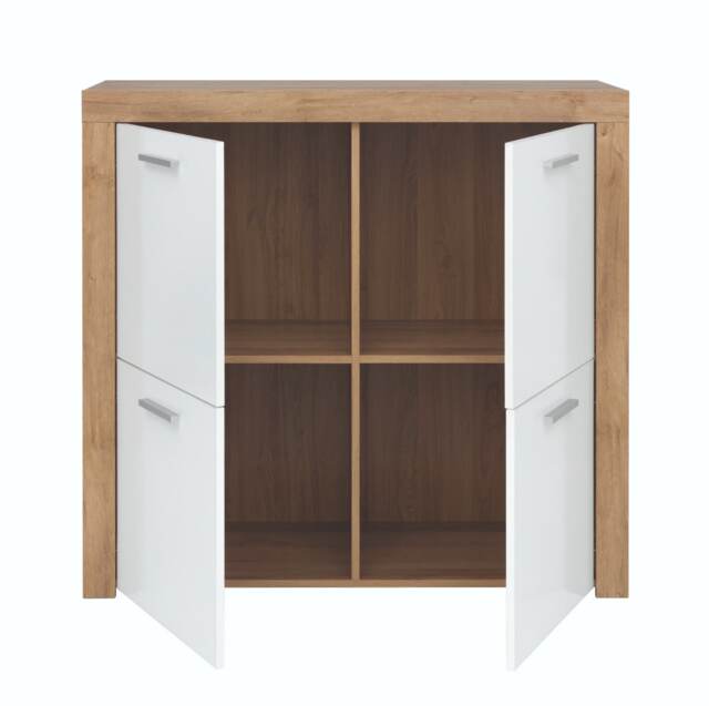 Compact Storage Sideboard 4 Door Cabinet Cupboard White Gloss Oak Effect Balder