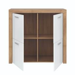 Compact Storage Sideboard 4 Door Cabinet Cupboard White Gloss Oak Effect Balder