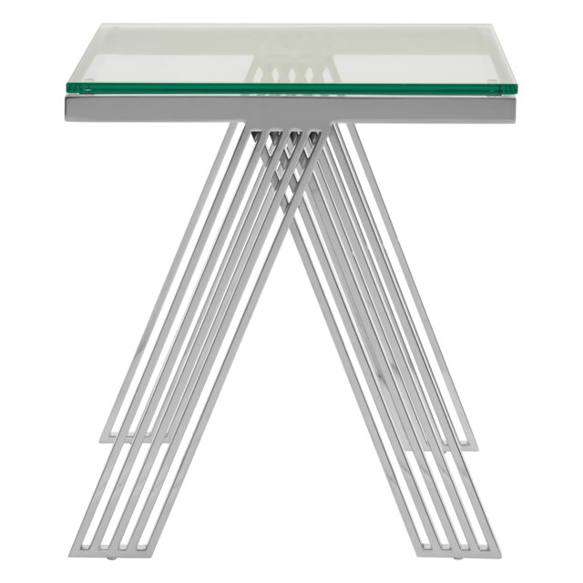 Clear Glass End Table,Silver Small Table With Stainless Steel Legs,Side Table For Lounge,Settee Side Table Silver