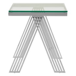 Clear Glass End Table,Silver Small Table With Stainless Steel Legs,Side Table For Lounge,Settee Side Table Silver