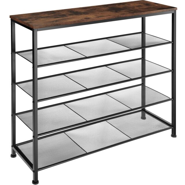 Shoe Rack Sheffield - storage shelf and 4 grid shelves, industrial style Brown Industrial wood dark, rustic 100 x 30,50 x 93 cm 1