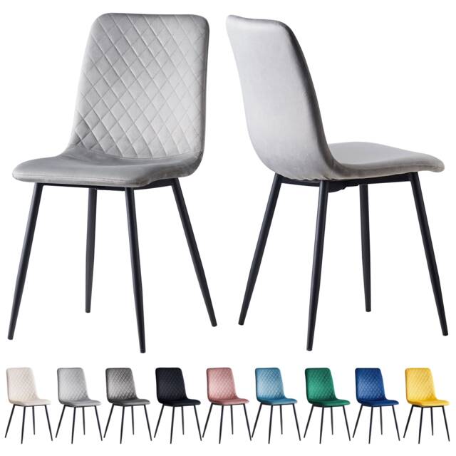 MCC Direct Set of 2 Lexi Velvet Fabric Dining Chairs with Metal Legs Light Grey