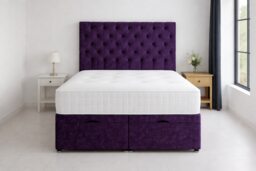 Ottoman Foot Lift Superking 6ft Purple Crush Velvet Bed Set