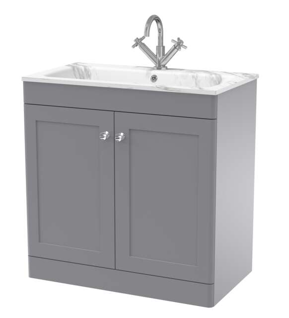 Balterley Swynnerton Traditional 2 Door Floor Standing Vanity Unit with Stone Basin, Satin Grey, 800mm