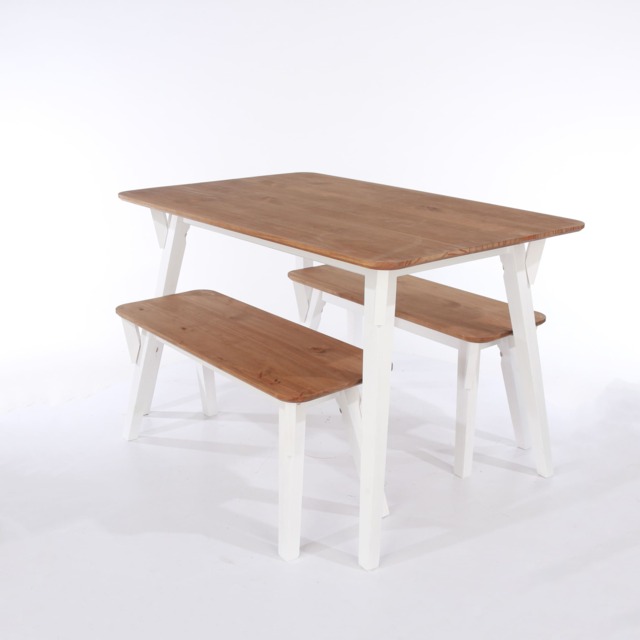 Premium Corona 120cm Rectangular Dining Set with Table and 2 Benches - Grey or White Waxed Pine White White One Size 1