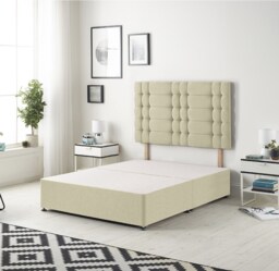 Astoria Divan Bed Base with 30 Inch Diamonte Button Headboard Linen Fabric Yellow Beige Single