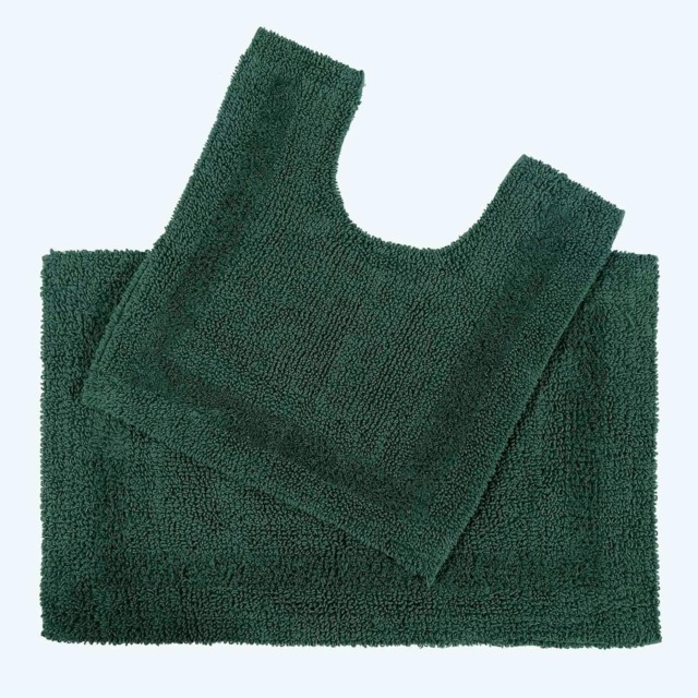 Homescapes Luxury Reversible Cotton Bath Mat Set - Forest Green