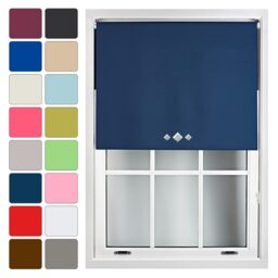 FURNISHED Blackout Roller Blinds with Triple Diamond Eyelets Cut to Size Easy Fit Window Shade - (W)120cm x (L)210cm Blue Navy (W) 120cm x (L) 210cm