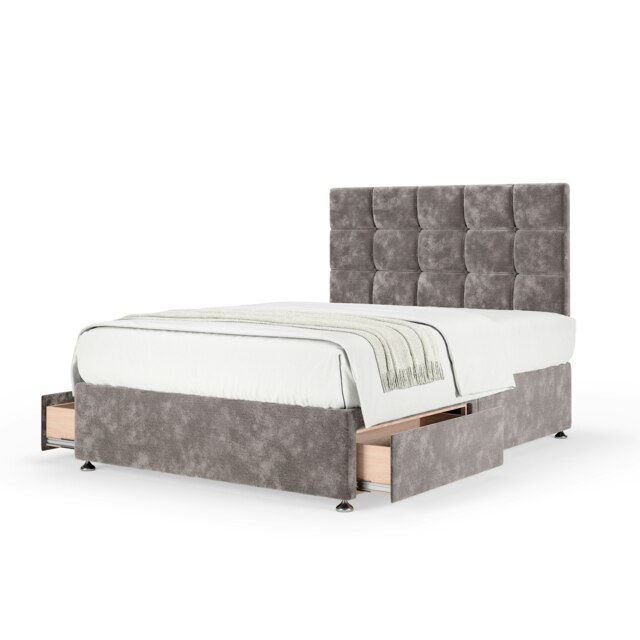 Super Ortho Orthopaedic Silver Chenille 2 Drawer Divan Set And Pearl Headboard King Size