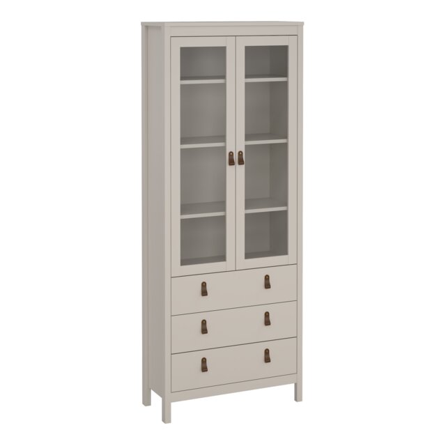 Barcelona China Cabinet 2 Glass Doors with 3 Drawers in Cashmere Cream Cashmere 1
