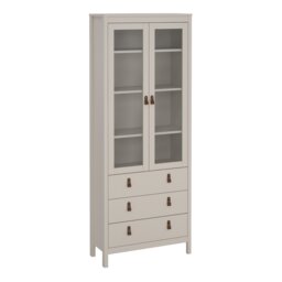 Barcelona China Cabinet 2 Glass Doors with 3 Drawers in Cashmere Cream Cashmere 1