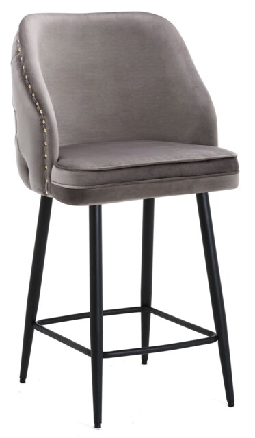 Mayfair Velvet Kitchen Bar Stool, Extra Padded Seat, Black Legs & Footrest, Home Bar & Breakfast Barstool, Charcoal Grey