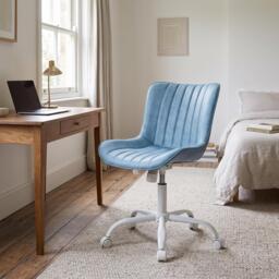 Swivel Accent Chair Office Chair PU Leather Computer Desk Chair with Adjustable Height - Blue/White