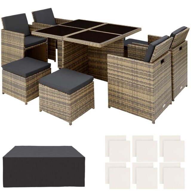 Garden Table and Chairs Manhattan - 8 seats with cushions, dining table, rain cover Brown nature 1