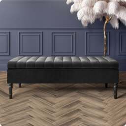 Safar 180cm Ottoman Storage Bench - Naples Shoe Bench - Black Lined Upholstery Storage Footstool