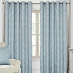 Homescapes Blue Geometric Jacquard Blackout Eyelet Curtain Pair - 90 x 54 Inches Blue Blue
