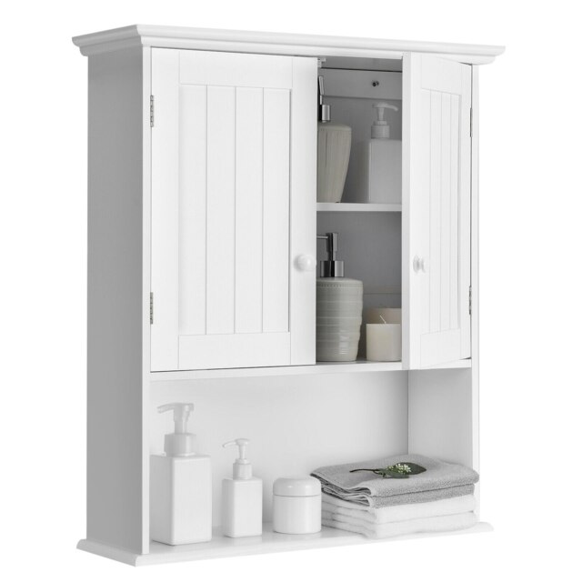 COSTWAY Bathroom Storage Cabinet Wall Mounted Storage White White 1