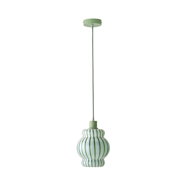 ValueLights Taffy Green Stripe Glass Pendant Ceiling Light and Bulb