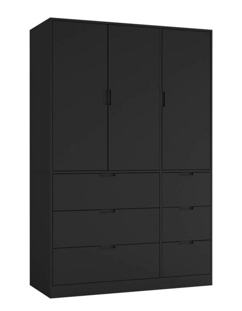 RIGA 3 Door 6 Drawer Wardrobe Black Black & Black 10 x 44.5 x 79 1