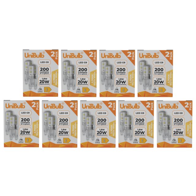 UniBulb LED G9 200lm 1.8W (Replaces 20W) 2700K (Warm White) Capsule Light Bulb - Pack of 18