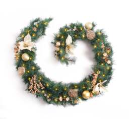 Best Artificial Christmas 6ft Gold Decorated Garland with 50 warm white battery lights