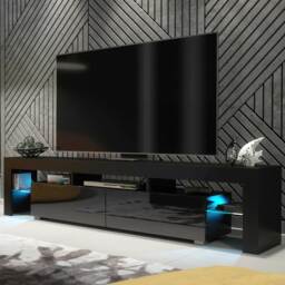 TV Stand TV Unit Cabinet Sideboard Media Cabinet Storage Black High Gloss Doors Free LED 200cm