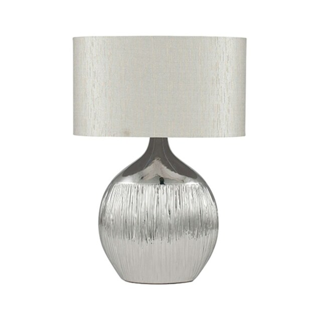 Silver Ribbed Ceramic Table Lamp For Living Room